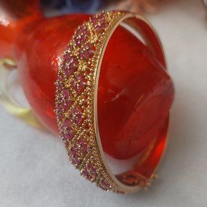 Ruby Gold Vermeil Hinged Bangle Bracelet